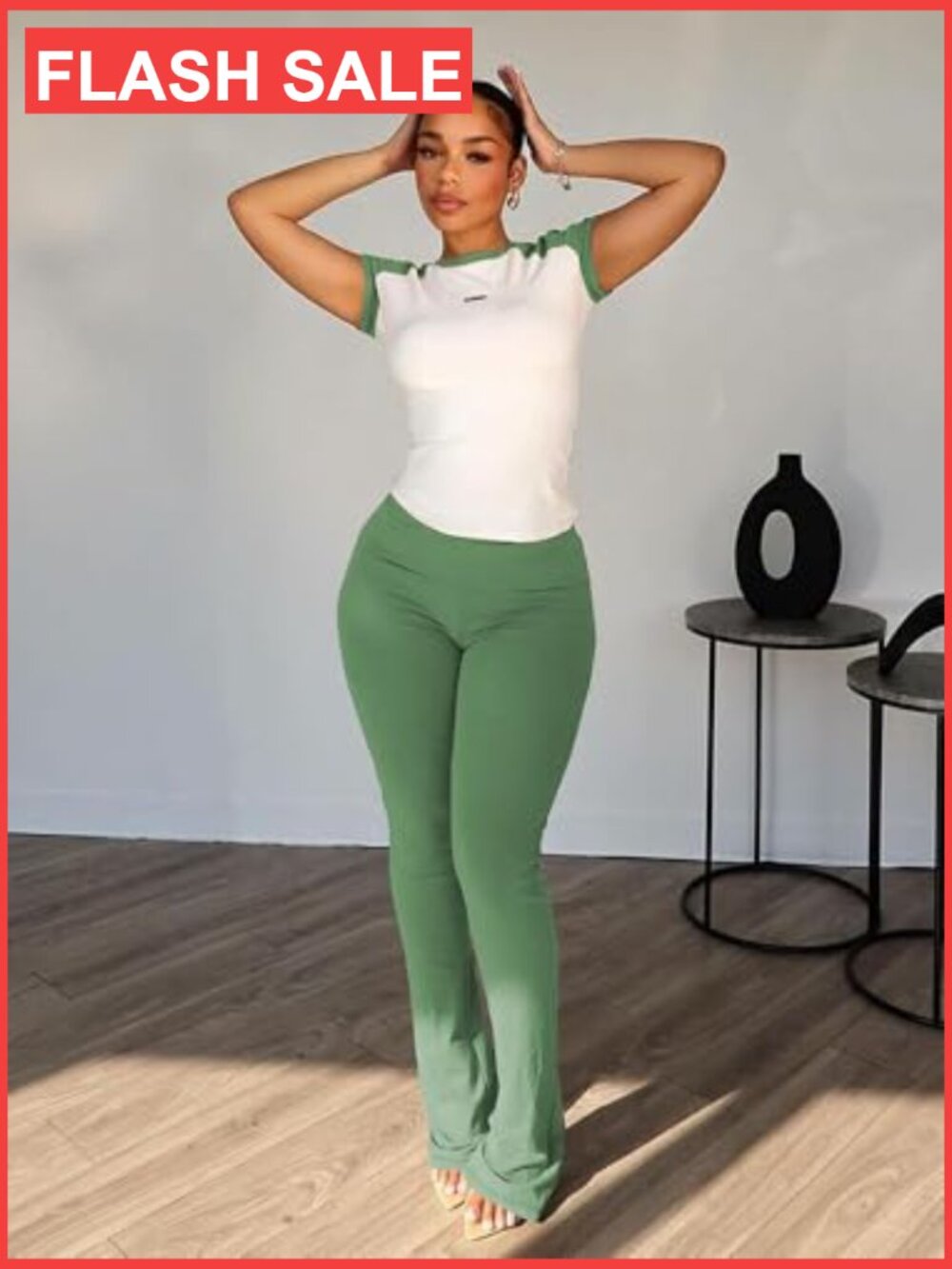 Large Lightweight Polyester Elastane Crop Tank Top High Waisted Sweatpants Set - Picture 5 of 6